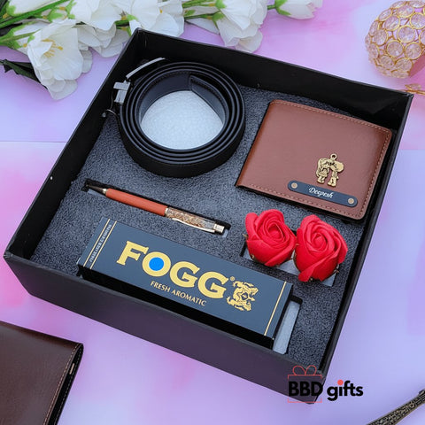 Personalized Men's Gift Set: Wallet, Belt, Pen & Deo Combo