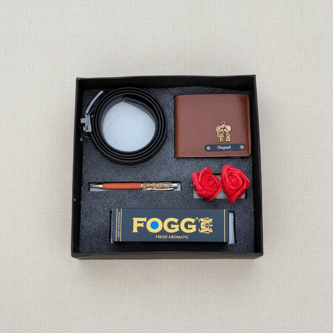 Personalized Men's Gift Set: Wallet, Belt, Pen & Deo Combo