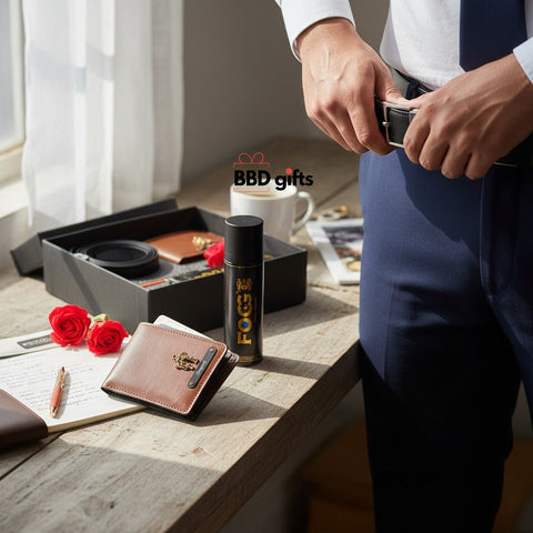 Personalized Men's Gift Set: Wallet, Belt, Pen & Deo Combo