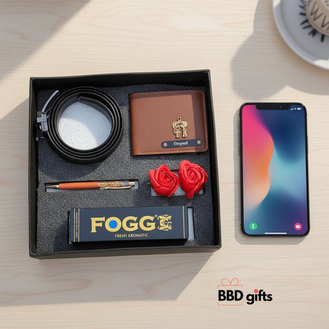Personalized Men's Gift Set: Wallet, Belt, Pen & Deo Combo