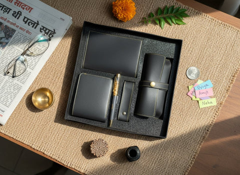 Customizable 5-in-1 Leather Combo Set - Wallet, Passport & More
