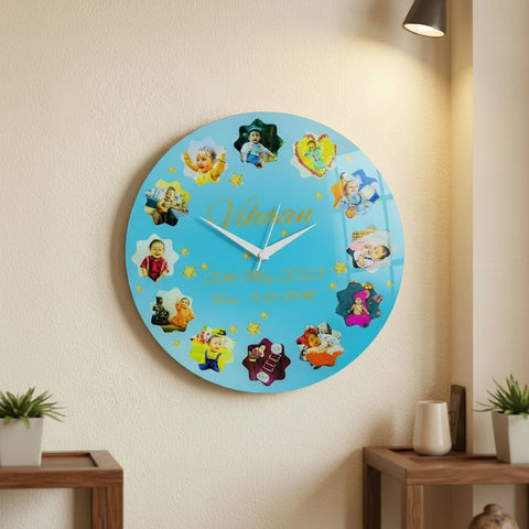 Custom Baby Photo Milestone Acrylic Wall Clock - First Birthday Gift