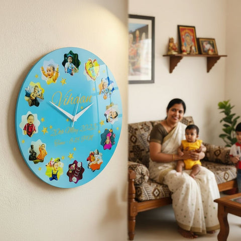 Custom Baby Photo Milestone Acrylic Wall Clock - First Birthday Gift