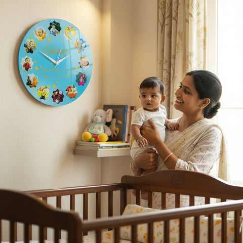 Custom Baby Photo Milestone Acrylic Wall Clock - First Birthday Gift