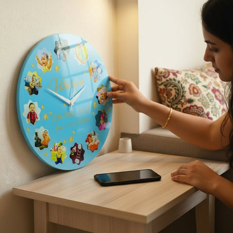 Custom Baby Photo Milestone Acrylic Wall Clock - First Birthday Gift