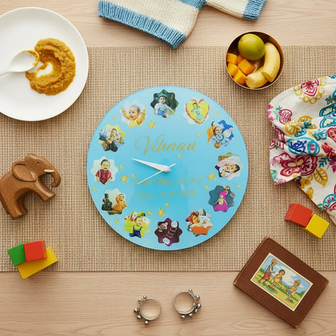 Custom Baby Photo Milestone Acrylic Wall Clock - First Birthday Gift