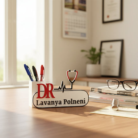 Personalized Doctor Pen Stand | Custom Name Desk Organizer Gift