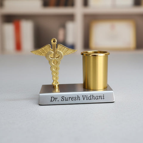 Personalized Doctor's Desk Organizer | Caduceus Pen Stand