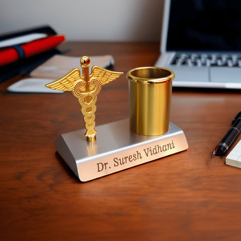 Personalized Doctor's Desk Organizer | Caduceus Pen Stand