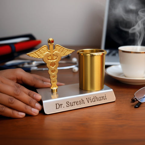 Personalized Doctor's Desk Organizer | Caduceus Pen Stand