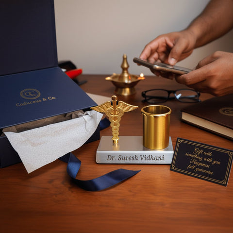 Personalized Doctor's Desk Organizer | Caduceus Pen Stand