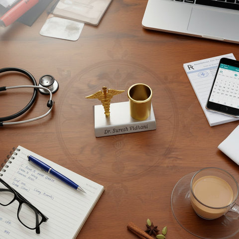 Personalized Doctor's Desk Organizer | Caduceus Pen Stand