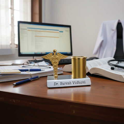 Personalized Doctor's Desk Organizer | Caduceus Pen Stand
