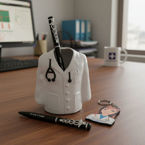 Personalized Doctor Pen Stand & Keychain Combo - Perfect Medical Gift