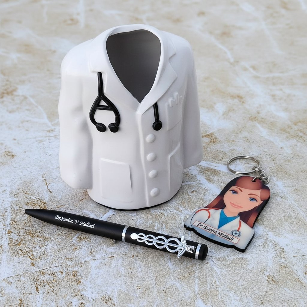 Personalized Doctor Pen Stand & Keychain Combo - Perfect Medical Gift