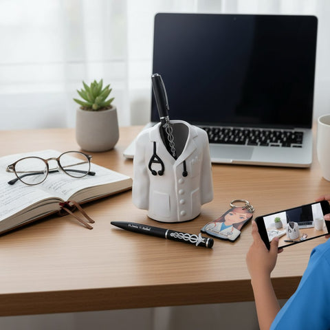 Personalized Doctor Pen Stand & Keychain Combo - Perfect Medical Gift