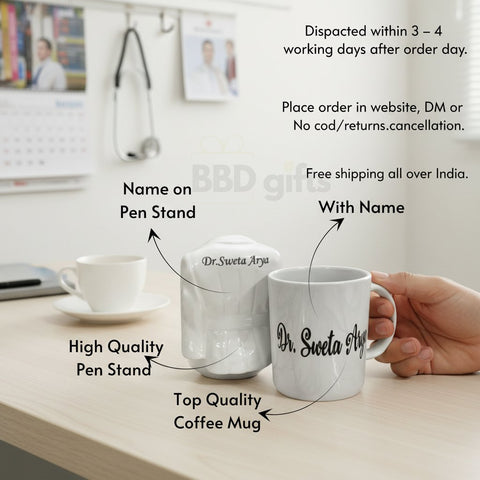 Personalized Doctor Mug & Pen Stand Gift Set - Custom Name