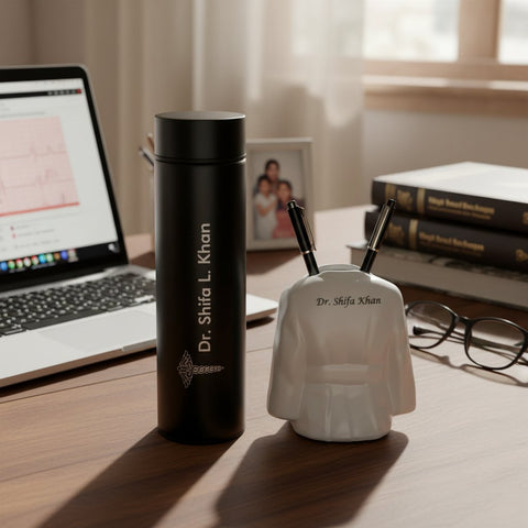 Custom Doctor Pen Stand & Smart Temperature Bottle Gift Set