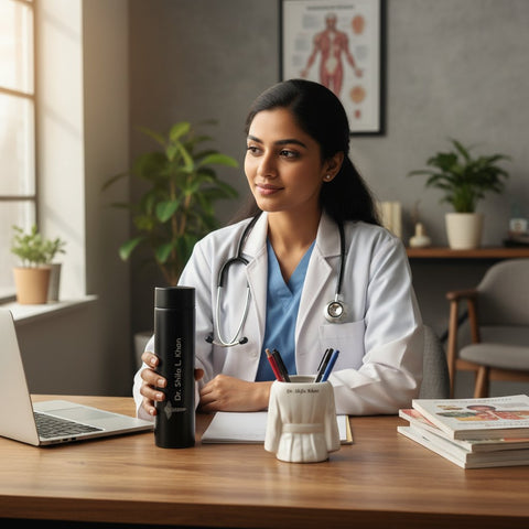 Custom Doctor Pen Stand & Smart Temperature Bottle Gift Set