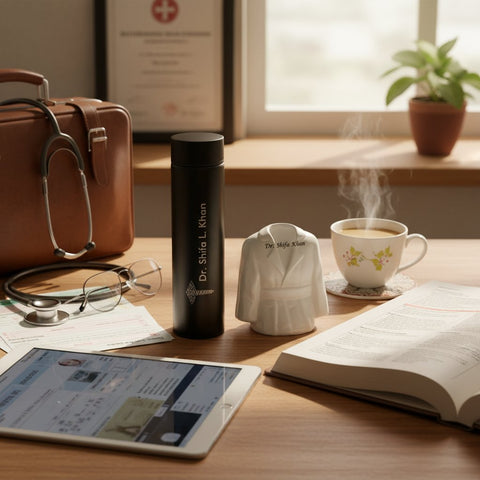 Custom Doctor Pen Stand & Smart Temperature Bottle Gift Set