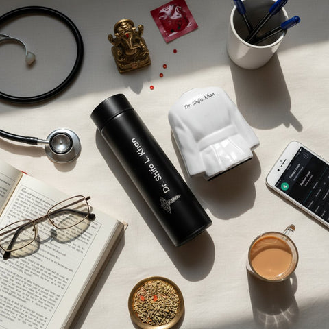Custom Doctor Pen Stand & Smart Temperature Bottle Gift Set