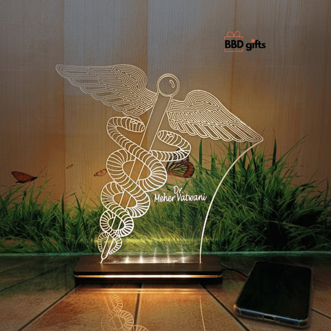 Personalized LED Doctor Lamp: Custom Caduceus Engraved Gift