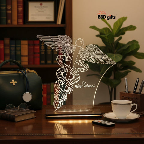 Personalized LED Doctor Lamp: Custom Caduceus Engraved Gift