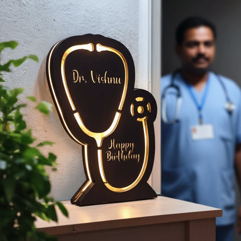 Personalized Doctor LED Stethoscope Tabletop Decor | Custom Nameplate