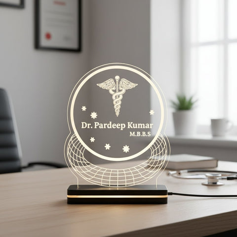Customized Doctor LED Acrylic Name Plate – Glowing Medical Desk Decor