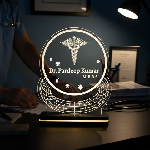 Customized Doctor LED Acrylic Name Plate – Glowing Medical Desk Decor