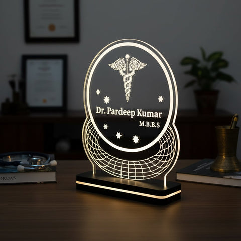 Customized Doctor LED Acrylic Name Plate – Glowing Medical Desk Decor