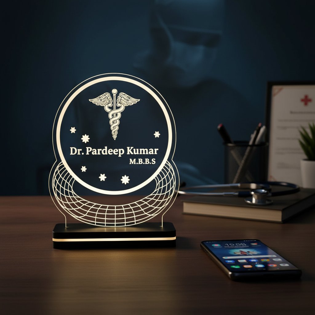 Customized Doctor LED Acrylic Name Plate – Glowing Medical Desk Decor