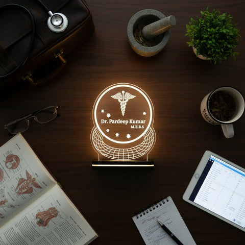 Customized Doctor LED Acrylic Name Plate – Glowing Medical Desk Decor