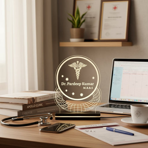 Customized Doctor LED Acrylic Name Plate – Glowing Medical Desk Decor