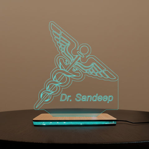 Personalized Doctor LED Lamp | Custom Engraved Medical Caduceus Desk Light