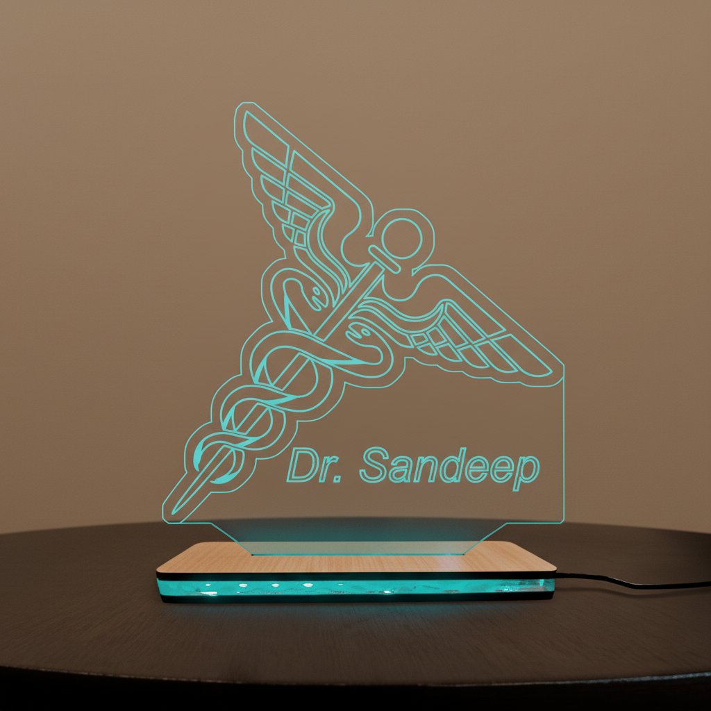 Personalized Doctor LED Lamp | Custom Engraved Medical Caduceus Desk Light