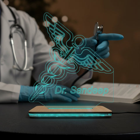 Personalized Doctor LED Lamp | Custom Engraved Medical Caduceus Desk Light