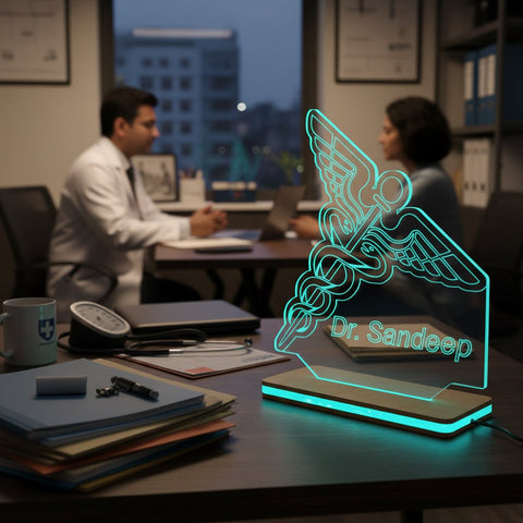 Personalized Doctor LED Lamp | Custom Engraved Medical Caduceus Desk Light