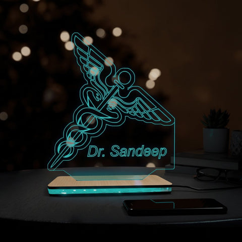 Personalized Doctor LED Lamp | Custom Engraved Medical Caduceus Desk Light