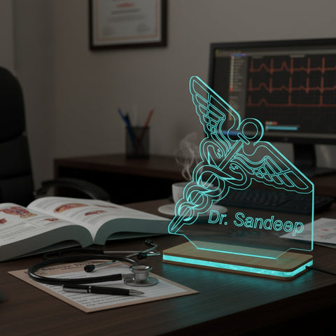 Personalized Doctor LED Lamp | Custom Engraved Medical Caduceus Desk Light