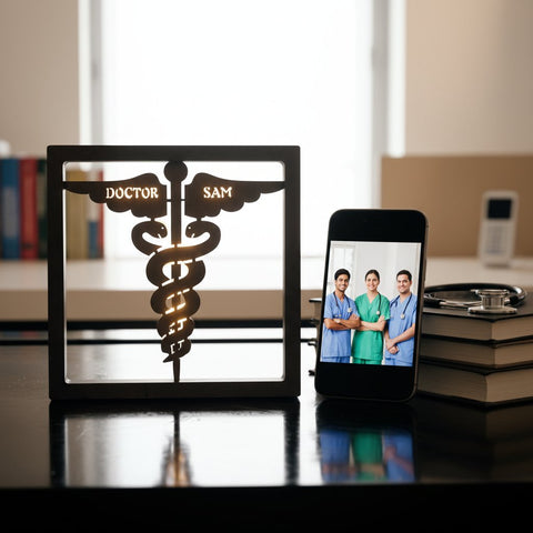 Customized LED Doctor's Name Frame - Personalized Caduceus Gift