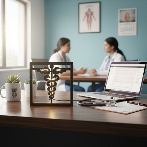 Customized LED Doctor's Name Frame - Personalized Caduceus Gift