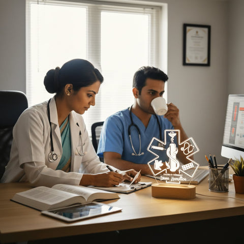 Personalized Healthcare LED Lamp | Custom Engraved Doctor, Pharmacist & Nurse Gift with Wooden Base