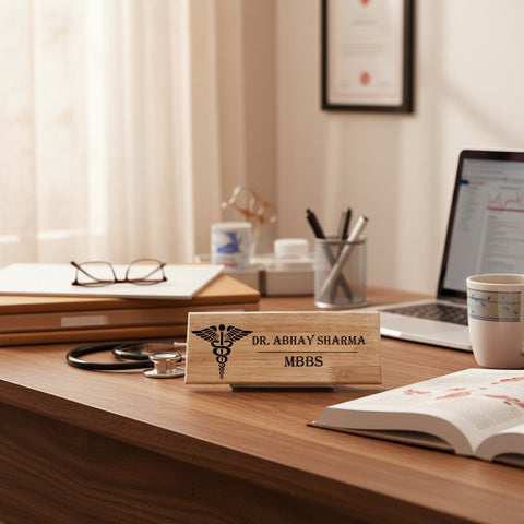 Custom Wooden Professional Name Plate for Desk & Office