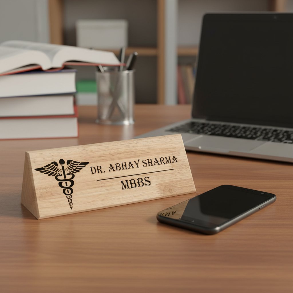 Custom Wooden Professional Name Plate for Desk & Office