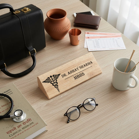 Custom Wooden Professional Name Plate for Desk & Office