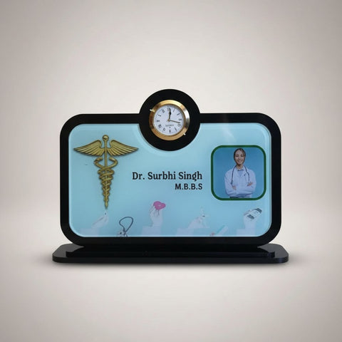 Personalized Doctor's Acrylic Clock Name Plate | Custom Gift