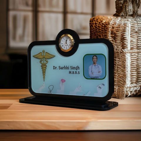 Personalized Doctor's Acrylic Clock Name Plate | Custom Gift