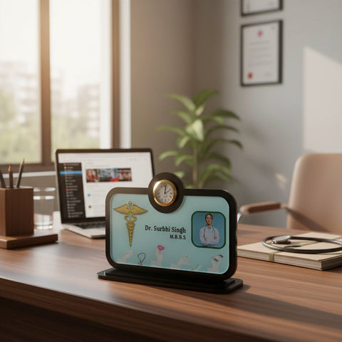 Personalized Doctor's Acrylic Clock Name Plate | Custom Gift