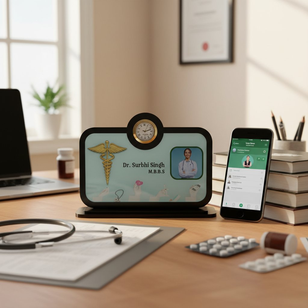 Personalized Doctor's Acrylic Clock Name Plate | Custom Gift